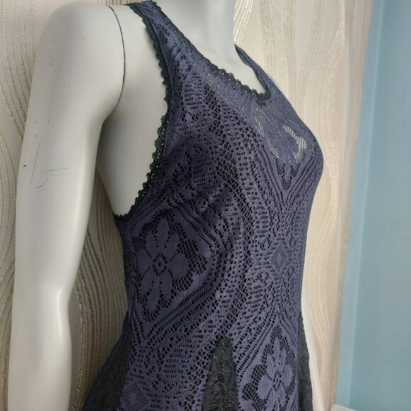 Free People Miracle Lace Racerback Dress S Midi Navy Boho Romantic Below Knee - Picture 9 of 14